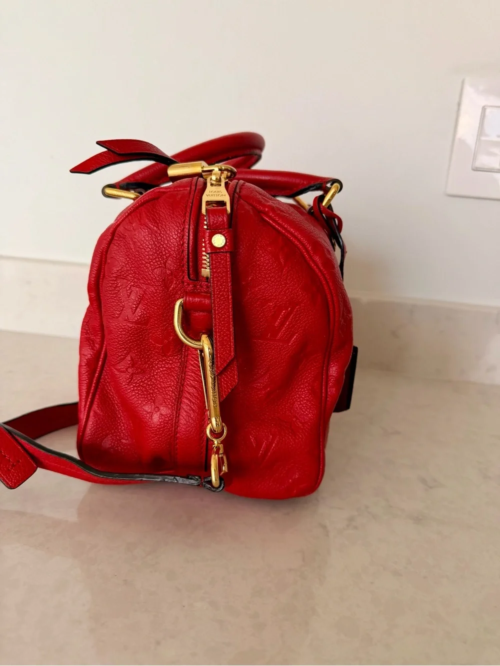 Louis Vuitton Red Empreinte Speedy 25 Bandolier